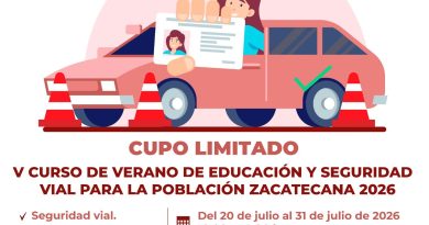 Convoca Gobierno de Zacatecas a participar en el V Curso de Verano de Educación y Seguridad Vial para la población