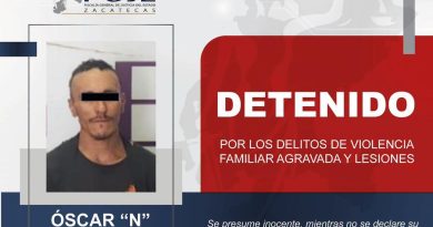 Detienen en Fresnillo a un hombre por violencia familiar agravada y lesiones
